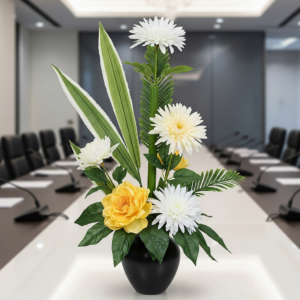 סידור פרחים שקט לבן