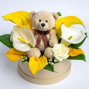 מארז פרחים ודובון מירה