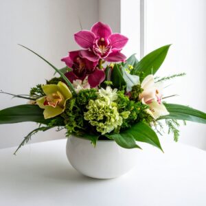 סידור פרחים עלים